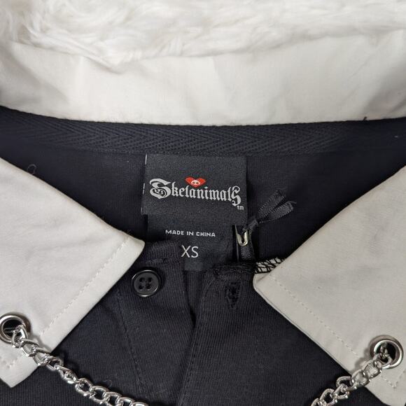 Hot Topic Skelanimals Chain Collar Long Sleeve Collared Top Black White Size XS - Picture 3 of 11